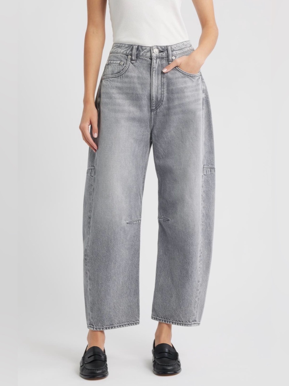 rag & bone Charlie High-Rise Full Length Barrel Jeans in Washed Grey